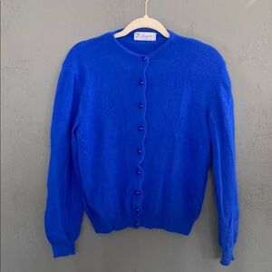 Vintage Royal Blue Women's Angora Wool Blend Cardigan Button Front Sweater